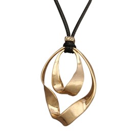 GelConnie Boho Leather Cord Pendant Necklaces Double Circle Leather Necklace Black Choker With Gold Pendant Ethnic Style