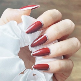 Press On Nails Soft Gel Press On Nails Short with Nail Glue 12 Sizes Women Girls 24pcs-red