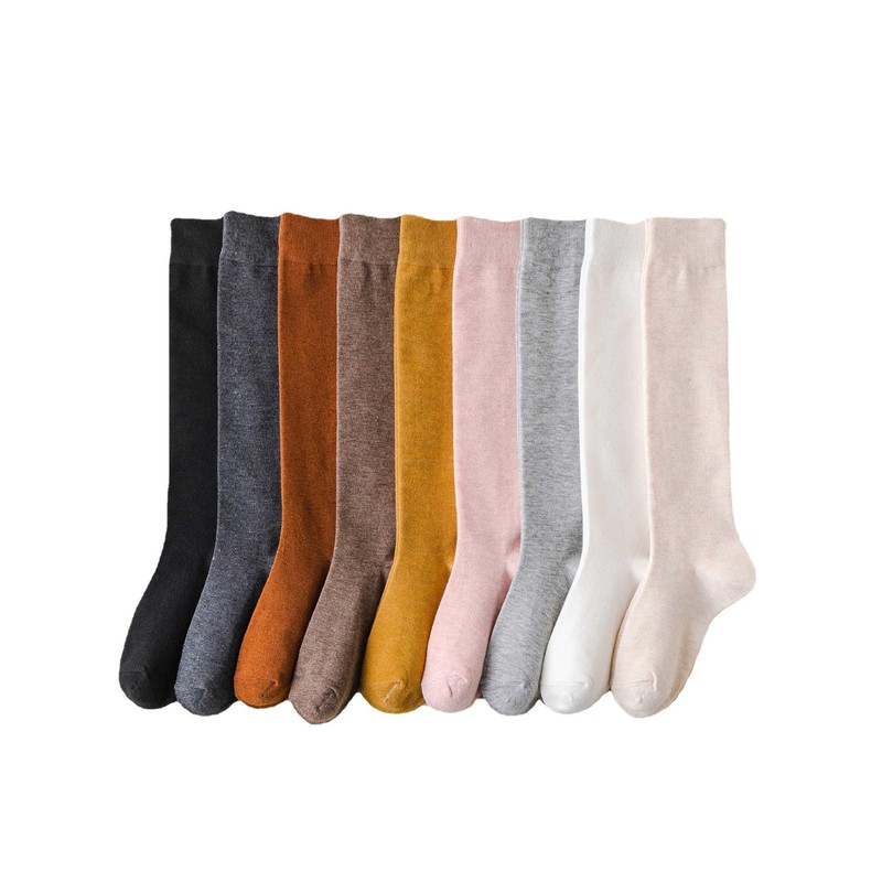 KYULM7 High Socks, 2 Pair Set, Solid Color, Cotton, High