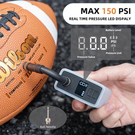 ROCKBROS Mini Bike Pump 150PSI Portable Electric Bicycle Pump with Digital Pressure Gauge Rechargeable Bike Tire Inflator 500mAh with Presta and Schrader Valve for Mountain Road Bikes,E-Bike, Ball