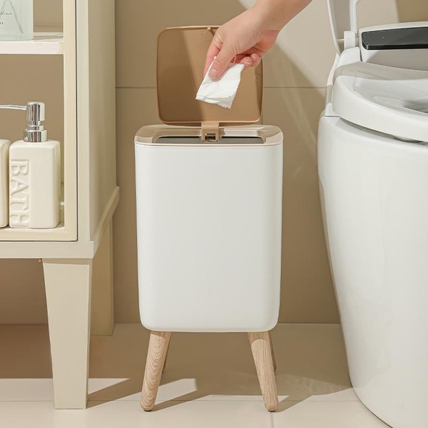 Trash Can with 4 Stand, 1 Count Stylish White Garbage