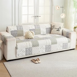 Skidproof Sofa Cover-Taupe Sofa Slipcover with Elastic Straps-Easy Fit Slip Cover-Patchwork Washable Furniture Protector for Pets and Kids(Loveseat,Taupe)