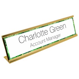 Plant Print Border with Black Text Desk Plaque Name and Job Title Modern Stylish Desk Accessories