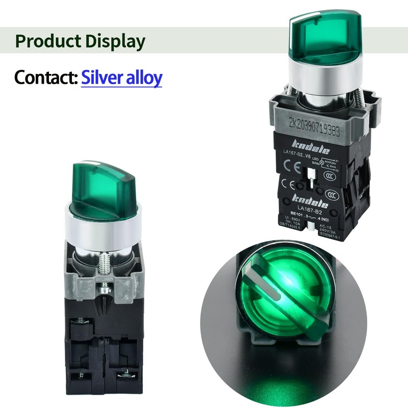10Amp 3 Position Rotary Switch with Green LED Light 22mm