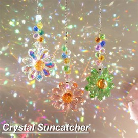 Blueshyhall 6PCS Crystal Suncatcher Hanging Ornament, Sunflower Window Sun Catchers Rainbow Maker Crystals Ornaments for Indoor Outdoor Patio Garden Decor