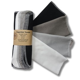 Paperless Towels, 12-12" X 10" Washable Paper Towels, Reusable Paper Towels, 100% Cotton (Grey Tones)
