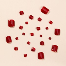 Short Press On Toenails Square Fake Toe Nails Toenails Red Press Ons Full Cover Glue On Toenails Glossy False Toe Nails With Glossy Designs Short Acrylic Toenails For Women