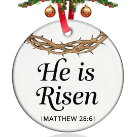 Easter Tree Ornaments,He is Risen Easter Ornaments for Tree Religious Christian Ceramic Keepsake Sign Hanging Ornament Spring for Mom Women Home Easter Church Holiday Decorations