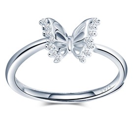 MICMIF Band Ring Butterfly 925 Sterling Silver Rings for Women Girls Adjustable Ring Zirconia Butterfly Silver Rings Jewellery, Silver Silver Zirconia, Cubic Zirconia