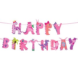 Pink Dinoaur Banner,Pink baby Dinosaur Birthday Party Supplies For Girl,Dinosaur Banner Girl,Pink Dinosaur 2nd 3rd Birthday Party Supplies.