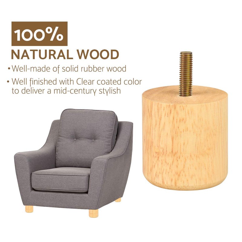 Btowin 2 inch Solid Wood Furniture Legs, 4Pcs Modern Round