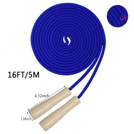 AUMCDIK 16 FT Double Dutch Jump Rope for Kids, Adjustable Long Skipping Rope with Wooden Handle, Multiplayer Team Rainbow Jumping Rope for Girls Boys Outdoor Fitness Blue