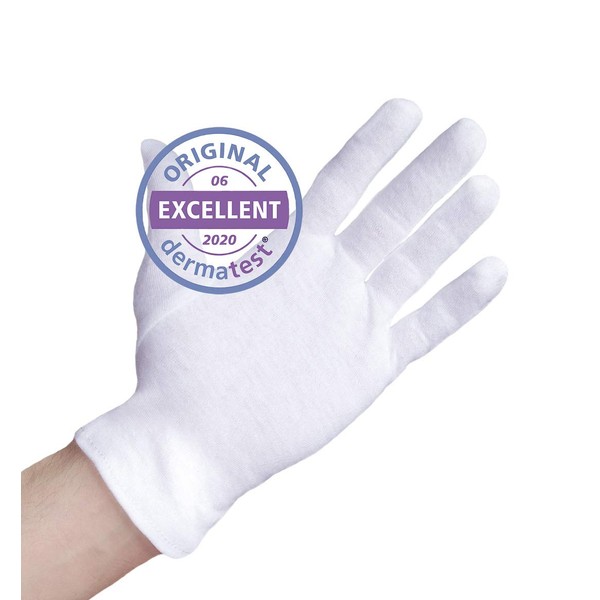 Cotton Gloves Made of 100% Cotton (Dermatest: Very Good), White