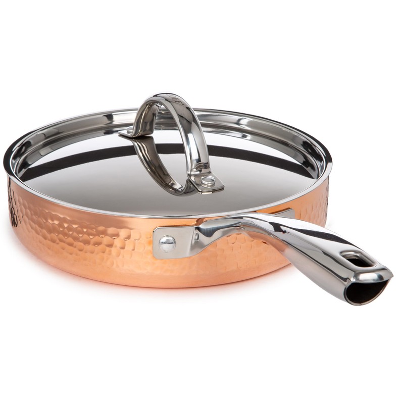 Berghoff Vintage Tri-Ply Copper 8in Deep Skillet, Hammered, Long Ergonomic