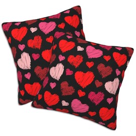 FOISIIAEA Pack of 2 Throw Pillow Covers 18x18 Inch Hearts Pink Red Black Pillow Cases Farmhouse Cushion Case for Living Room Bedroom Outdoor