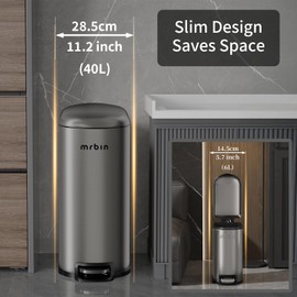MRBIN 1.6 + 10.6 Gallon Stainless Steel Trash Can Combo Set 2 Pack, Slim Step Waste Basket with Lid and Inner Bucket for Narrow Bathroom, Kitchen, Office, Eclipse Grey