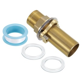 sourcing map Faucet Mount Extension Shank 4"x 1.25" Brass Pipe Faucet Extension Nipple Locknut Kit Extension Threaded Longer Fixed High Foot with Nut and Gasket Faucet Fittings