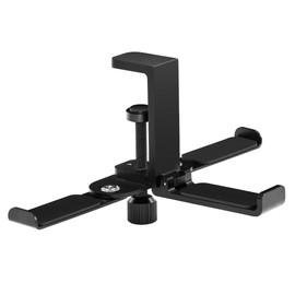 blingwider 3 Hooks Aluminum Foldable Headphone Holder for Desk, Headset Stand for Desk,Backpack Holder Hook for Desk,Table Bag Hook,Under Desk Clamp Hook for Gaming PC Accessories,Black