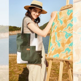 NICOLE & DORIS Canvas Handbags for Women Casual Shoulder Bag Large Tote Bag Contrast Hobo Bags Ladies Top Handle Tote Shopping Bag Travel Bag Green