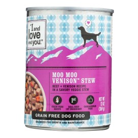 UD_I Moo Moo Venison Stew Wet Dog Food 13 oz Case of 12 Cans Meat-Based for Fish Application Love for You Your Furry Friend