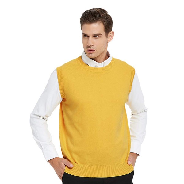 TOPTIE Men's Business Sweater Vest Cotton Jumper Top-Yellow-XL