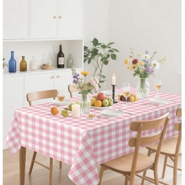 HEIPINIUYE 2 Pack Pink Gingham Tablecloth Disposable 54 x 108 Inch Pink and White Plaid Plastic Table Cloth Disposable Rectangle Table Cover for Party Birthday Picnic Checkered Tablecloths