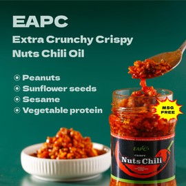EAPC Crispy Nuts Chili Oil, Extra Crunchy Nuts Chili Sauce with Peanuts, Sunflower Seeds, Sesame, Chili Crisp Oil, Ready to Eat and Use as Sauce, Condiment,190g/6.7oz (Pack of 2)