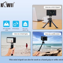 KIWIFOTOS Mini Smartphone Tripod, Selfie Stick for Smartphones with Phone Clip, Table Tripod, Holder for Shooting and Selfie Vlog, Grey