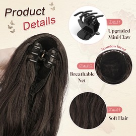Sofeiyan Ponytail Extension, 16 Inch Curly Wavy Claw Clip in Ponytail Hair Extensions NaturalLooking Synthetic Hairpieces Fluffy Clip On Pony Tail for Women, Medium Brown & Light Auburn