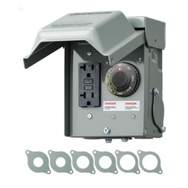 DEWENWILS Outdoor Outlet Box with 20 AMP WRTR GFCI Receptacles, Countdown Function & 4/8 Hrs Cycle, 125V/2500W, 1/2hp Rainproof 3R Enclosure, Outdoor Electrical Outlet Box for Decor, Yard