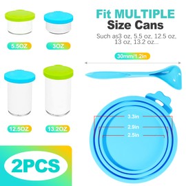 KornaDoz 2-Pack Universal Pet Food Can Lids (3/5.5/12oz) - Airtight Food-Grade Silicone Covers with 2 Spoons, BPA-Free Reusable Can Toppers for Cat & Dog