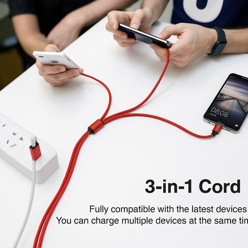 3-in-1 USB Charging Cable, Braided Nylon, Type-C Lightning, for Milwaukee