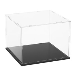 uxcell Acrylic Clear Display Case for Collectibles Self-Assemble Display Boxes, Black Base Dustproof Countertop Storage Box for Collectibles Action Figures, 7.9 x 7.9 x 5.9 Inch