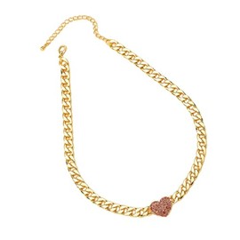 Yecomsy Rhinestone Heart Necklaces Punk Cuban Chunky Heart Chain Necklace Chic CZ Heart Pendant Choker Necklace for Women -Red Heart/Gold