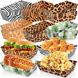 24 Pcs Jungle Safari Animal Party Paper Food Trays Disposable Snack Trays Zoo Theme Print Paper Serving Boats for Fries Nachos Burger Hot Dog Taco BBQ for Wild Animal Jungle Safari Party Decor