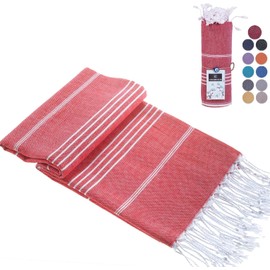 Casamollis Turkish Beach Towel with Travel Bag 39 x 71 Quick Dry Sand Free Lightweight Large Oversized Beach Towel Turkish Towels Light Beach Towel Travel Towels (Red)