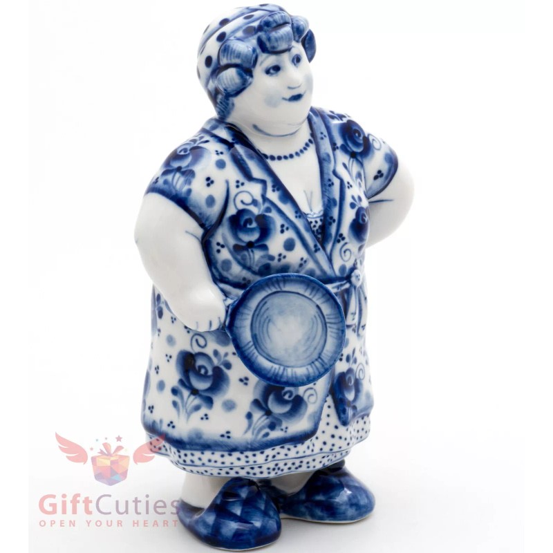 Gzhel porcelain figurine folk Russian woman mother in law or