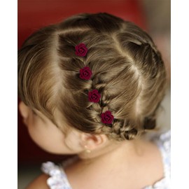Wecoe 30 Pcs Small Dark Red Rose Flower Hair Clips Girls Tiny Mini Hair Clips Cute Decorative Hair Clips Kids Baby Toddler Wedding Hair Accessories Women Girls Valentine's Day Chirstmas Gift