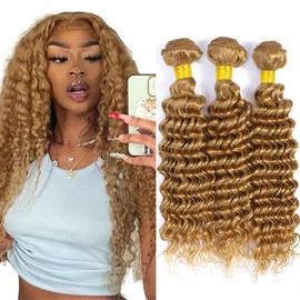 30 32 34 Inch Color #27 Bundle Honey Blonde Deep Wave Human Hair Bundles Color #27 Loose Deep Wave Bundles Human Hair Golden Blonde Bundle