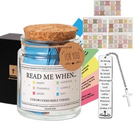 All-in-one Bible Verses in a Jar, Comes with 75 Bible Tabs, Bible Metal Bookmark, Read Me When Bible Verses Glass Jar, and Greeting Card, Bible Study Accessories Christian Gifts for Women Men