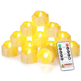 Homemory 12pcs Remote Timer LED Tea Lights Candles, 400+Hours Flickering Flameless Battery Votive Tealights for Tabletop Lighting, Centerpieces Decor, Holiday, Ivory Base