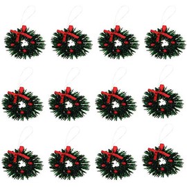 Aiffort 12pcs Funny Mini Christmas Wreaths for 1/12 Dollhouse Christmas Crafts Door Décor