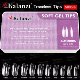 Kalanzi Tips Soft Gel Almendra Transparente 500 Pzs Kalanzi