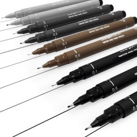 Uni Pin Fineliner Drawing Pen - Sketching Set - Black, Dark Gray, Light Gray, Sepia - 0.1/0.5mm - Set of 9