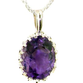 Luxury Ladies Solid 925 Sterling Silver Large 14X10mm Amethyst Vintage Pendant Necklace