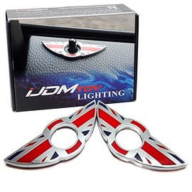 iJDMTOY (2) Union Jack Style Wing Emblem Rings For MINI Cooper R55 R56 R57 R58 R59 Door Lock Knobs, Red/Blue UK Flag Design (Does not fit R60 R61 nor F55 F56 models)