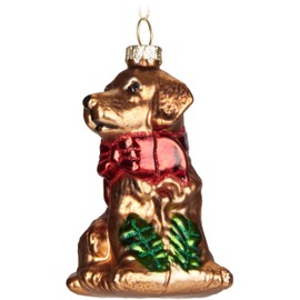 BRUBAKER Golden Retriever with Bow Red as a Collar - Hand-Painted Glass Christmas Bauble Dog - Mouth-Blown Christmas Tree Decoration Golden Dog Labrador Funny Decorative Pendant Tree Ball - 9.1 cm