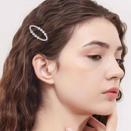 Xduargs Boho Pearl Circle Hair Clip French Circle Pearl Hairpin Clip Barrette Vintage Hollow Circle Hair Clip Minimalist Pearl Hairpin Clip Accessories for Women Headpiece (Silver)