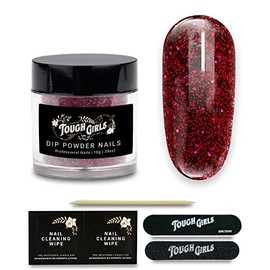 TOUGH GIRLS | Dip Powder | Includes Cuticle Stick, Nail File, Nail Buffer & Nail Wipes (Red Glitter)