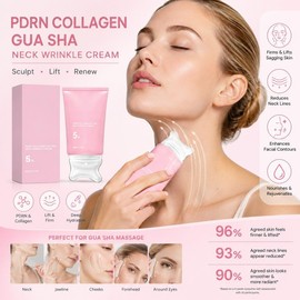Crema Reafirmante de Cuello con PDRN, Colágeno y Gua Sha, Cuidado Antiarrugas y Lifting para Piel Flácida, Potencia la Elasticidad y Alisa las Líneas Finas (2PCS)